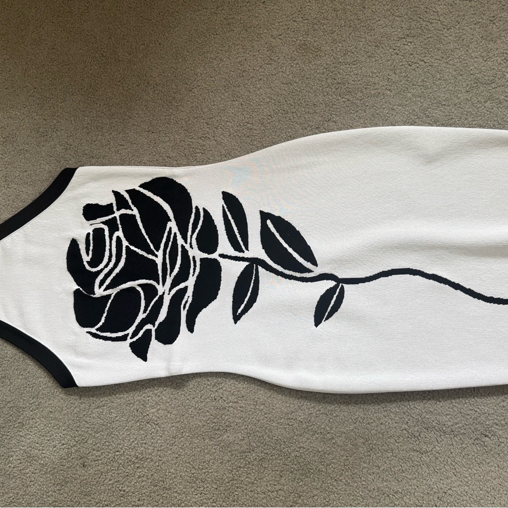 Balmain Black and White Rose Pattern Dress
